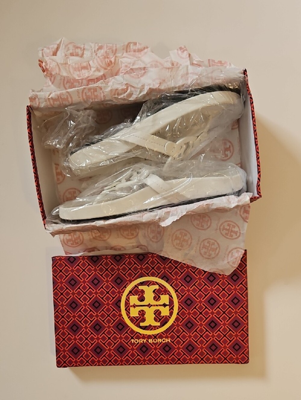 BNiB Tory Burch White Miller Cloud Logo Thong Sandals